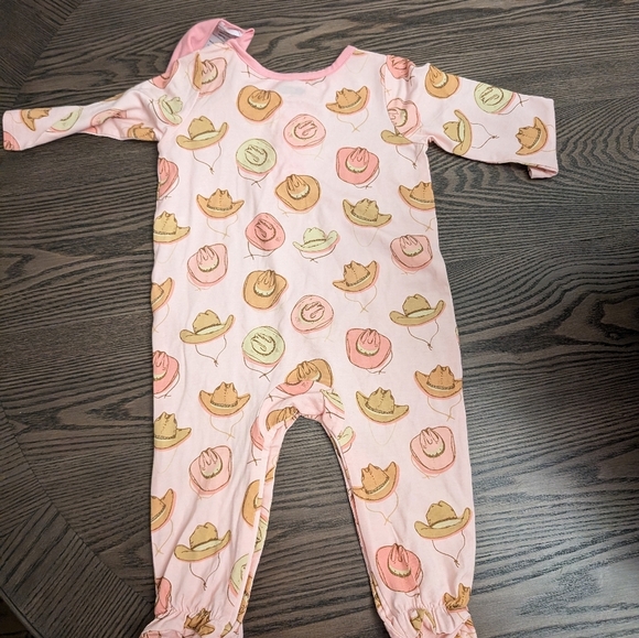 Mud Pie Pink and Orange Cowboy Hat Print Footie - Picture 6 of 7